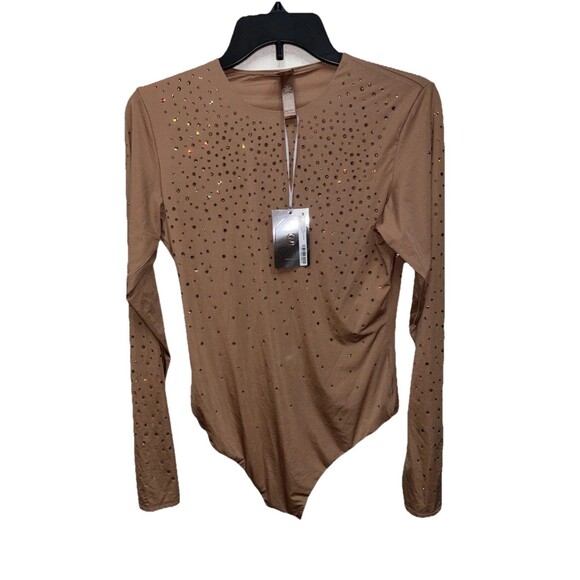 Skims x Swarovski JELLY SHEER LONG SLEEVE THONG BODYSUIT Sienna XL NEW - Picture 2 of 11